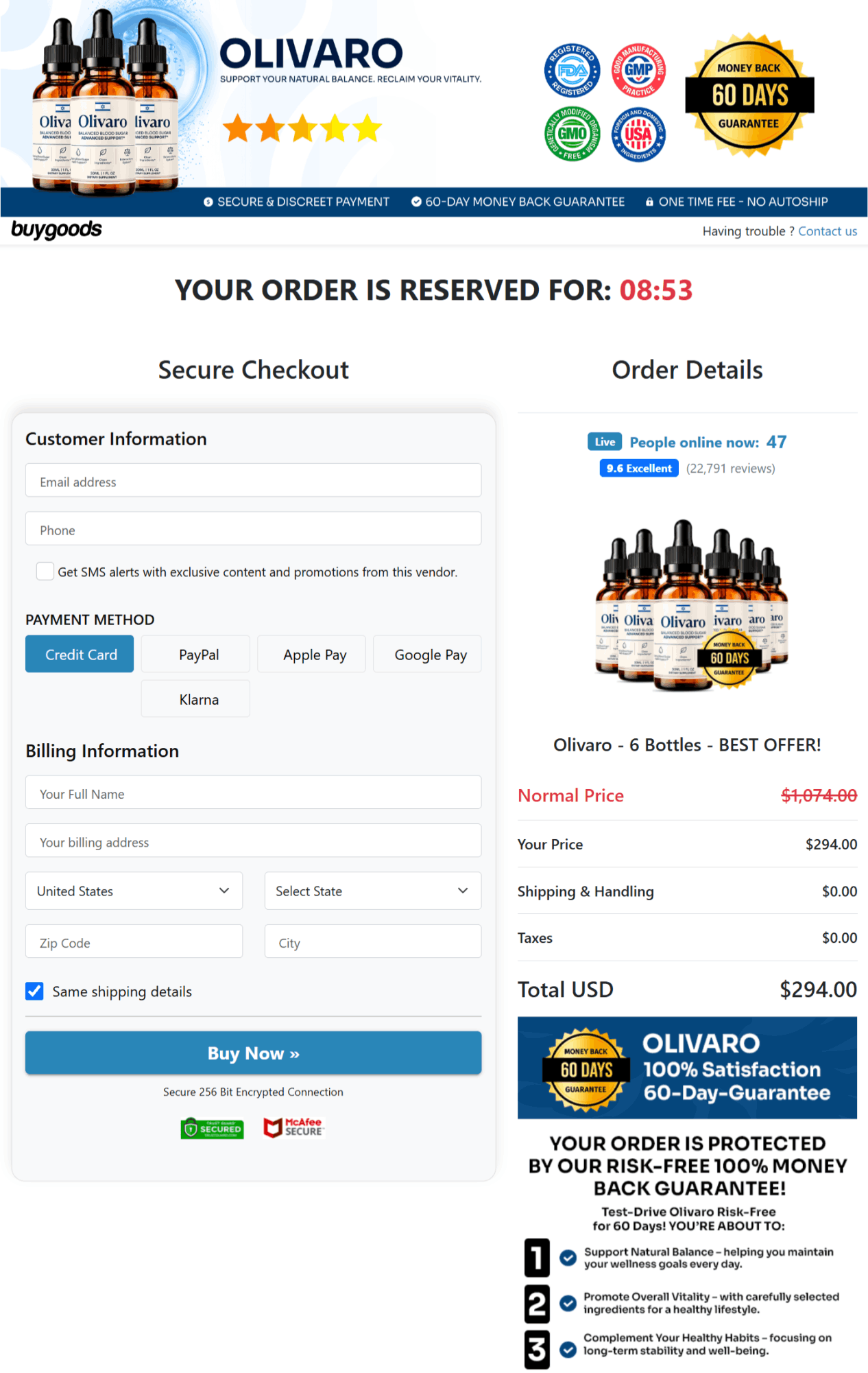 olivaro secure checkout